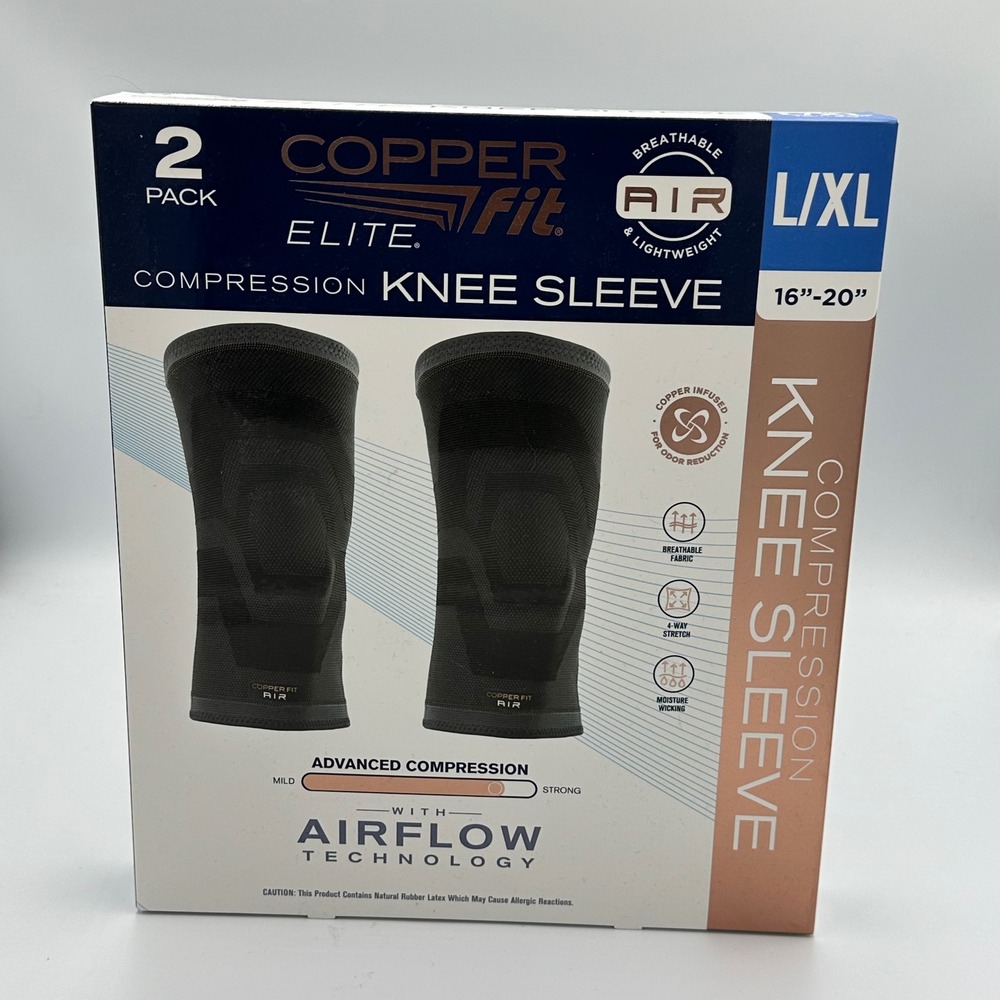 Copper Fit Elite Compression Knee Sleeve 2 Pack Black L/XL Air Flow 1740615